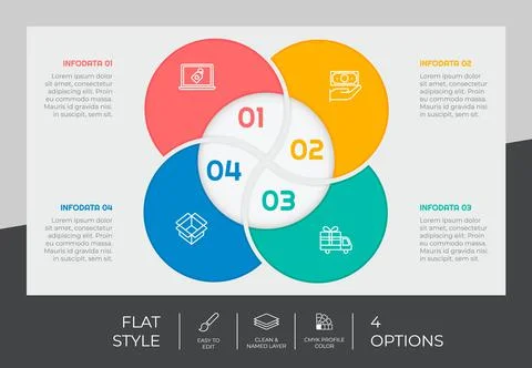 4 steps of Flat infographic vector design with circle object for marketing. P Stock Illustration