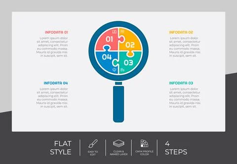 4 steps of flat infographic vector design with puzzle concept for marketing.  스톡 일러스트