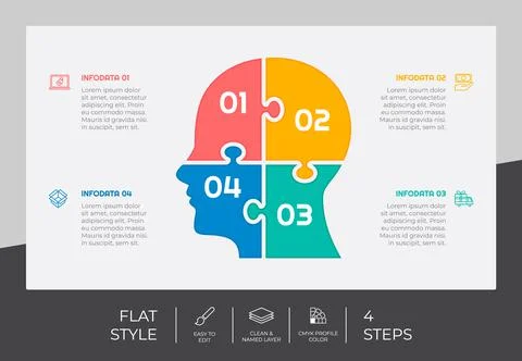 4 steps of flat infographic vector design with puzzle concept for marketing.  스톡 일러스트
