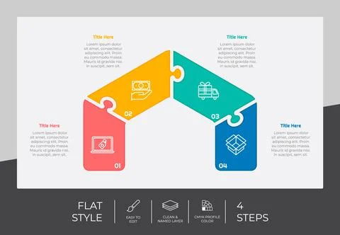 4 steps of flat infographic vector design with puzzle concept for marketing.  스톡 일러스트