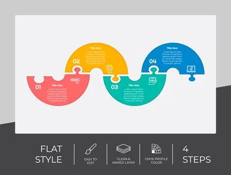 4 steps of flat infographic vector design with puzzle concept for marketing.  스톡 일러스트