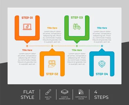 4 steps of flat infographic vector design with square object for marketing. P 스톡 일러스트