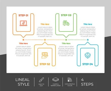4 steps of line infographic vector design with square object for marketing. P 스톡 일러스트