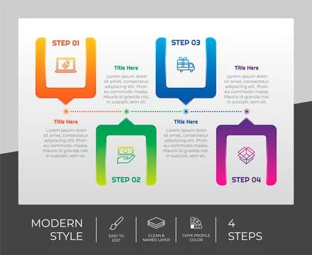 4 steps of modern infographic vector design with square object for marketing. Stock Illustration