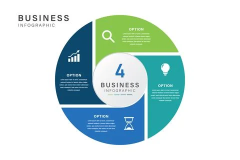 4 steps Quadrant Circular Business Infographic with Icons and Color Segments Stock Illustration