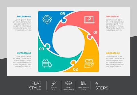 4 steps of square infographic vector design with flat concept for marketing.  Stock Illustration