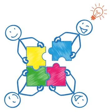 4 Stickman Rectangle Puzzle Idea 스톡 일러스트