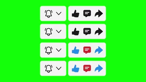 4 Subscribe Buttons Pack - Bell Like Comment Share - Green Screen 4K Stock Footage 333955514