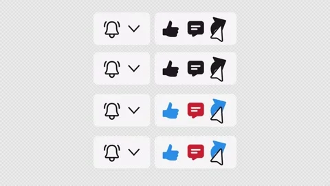 4 Subscribe Buttons Pack - Bell Like Comment Share - Alpha Channel 4K Stock Footage 333955615