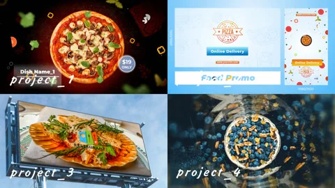 4 templates - promo video for the presentation of dishes in a restaurant, cafe Stock After Effects