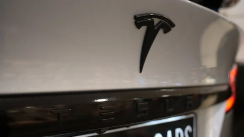 4 Tesla model x electric car back Logo | Stock Video | Pond5
