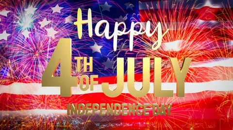 The 4 th of July  gold  text on united stage of America  flag for holiday or  Stock Illustration