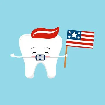 4 th of July tooth in braces dental icon isolated. Stock Illustration