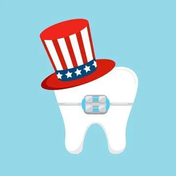 4 th of July tooth in braces dental icon isolated. Stock Illustration