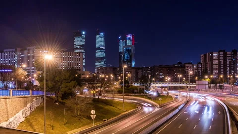 4 Torres Madrid Night Hyperlapse Stock Footage 132710066