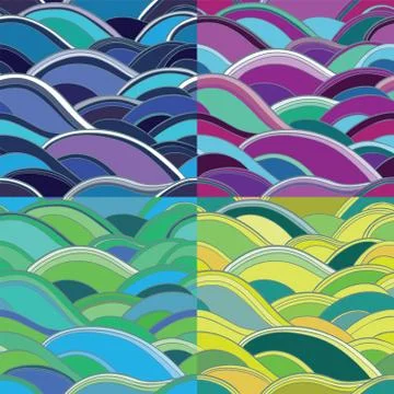 4 variants of abstract seamless background with waves Stock Illustration