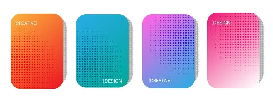 4 Vector Abstract Half-Tone colourful shapes on shaded Backgrounds Illustration