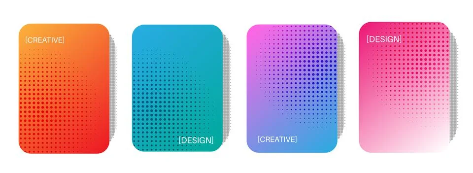 4 Vector Abstract Half-Tone colourful shapes on shaded Backgrounds Stock Illustration