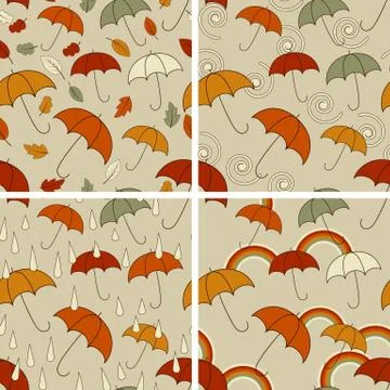 4 vector autumn  seamless patterns Stock Illustration