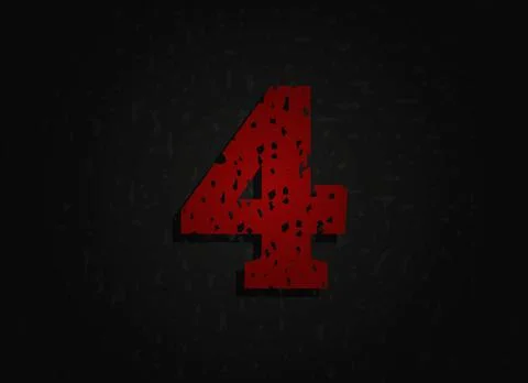 4 vector red number made of grunge texture. Insane Fear brutal font. Wicked n 스톡 일러스트