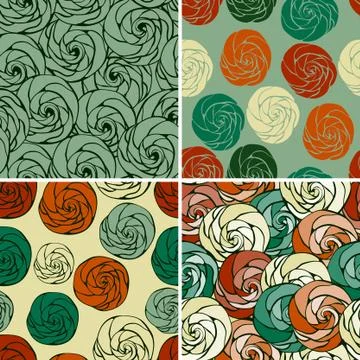 4 vector seamless patterns with funky abstract roses Stock Illustration