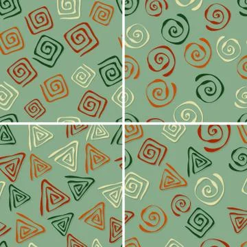 4 vector seamless patterns with funky abstract figures Illustrazione stock