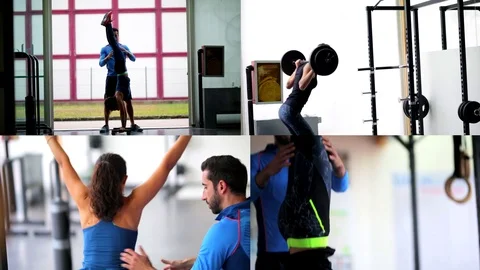 4 video exercises with personal trainer Stock Footage 119175721
