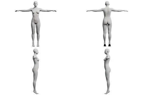 4-view collage of a figure model against a white background Stock Illustration