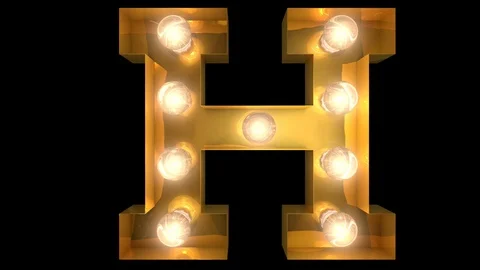 4 way blinking loop animatedgolden light bulb typeface character H Stock Footage 124959708