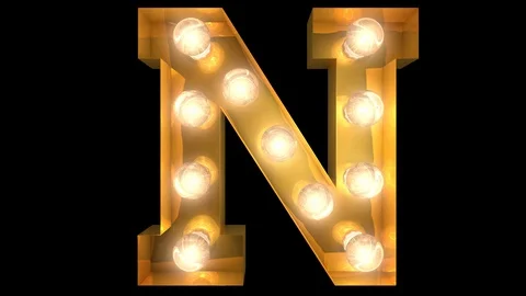 4 way blinking loop animatedgolden light bulb typeface character N Stock Footage 124969690