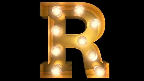 4 way blinking loop animatedgolden light bulb typeface character R Stock Footage 124974586