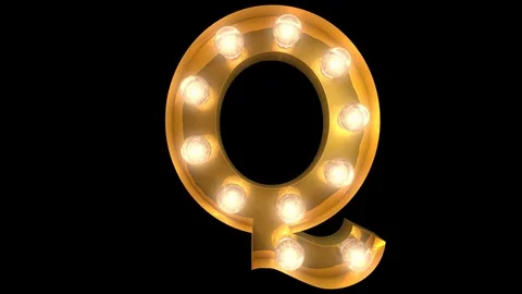 4 way blinking loop animatedgolden light bulb typeface character Q Stock Footage 124974893