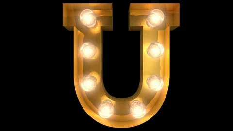 4 way blinking loop animatedgolden light bulb typeface character U Stock Footage 124976267