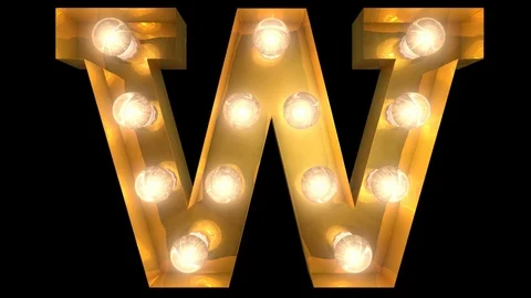 4 way blinking loop animatedgolden light bulb typeface character W Video stock 124977537