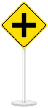 4 way intersection sign isolated on white background Illustrazione stock