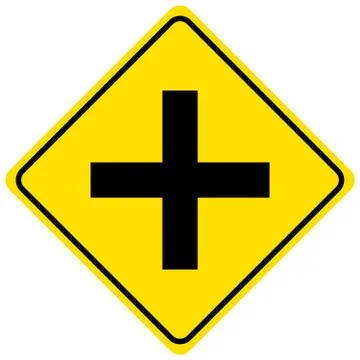 4 way intersection sign isolated on white background Illustrazione stock