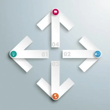 4 white arrows cross compass piad Stock Illustration