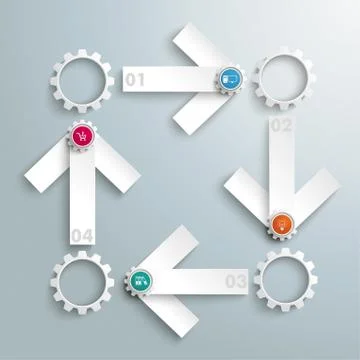 4 white arrows rectangle cycle gears piad Stockillustratie
