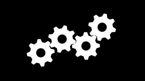 4 white gears spinning. Group of gears. Alpha channel Stock Footage 111133751