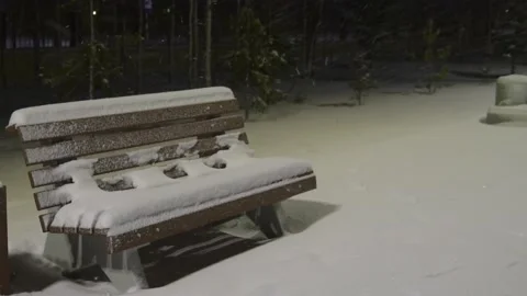 4 Winter night park bench Stock Footage 164603249