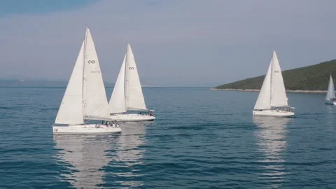 4 yachts in the sea Stock Footage 255620524