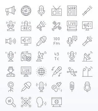 40 128x128 Thin Line Vector Icons optimized for Broadcast Detail Enhanced d.. Stock Illustration