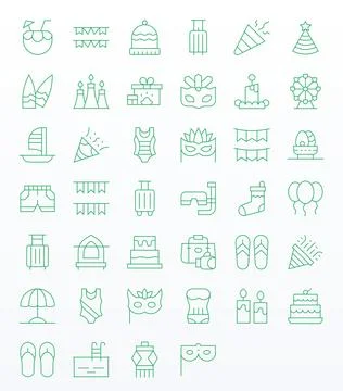 40 256x256 Display Perfect Vector Icons for Holiday in Thin Line Theme Ilustración de archivo