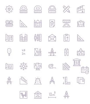 40 256x256 Pixel Aligned Vector Icons for Blueprint in Thin Line Theme Stock Illustration