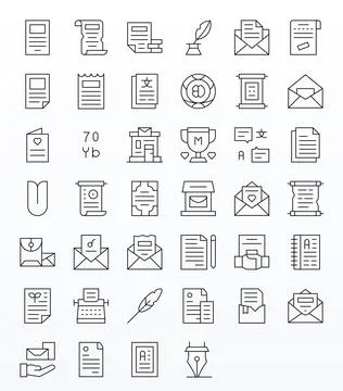 40 256x256 Thin Line Vector Icons for Letter with Detail Enhanced precision Stock Illustration