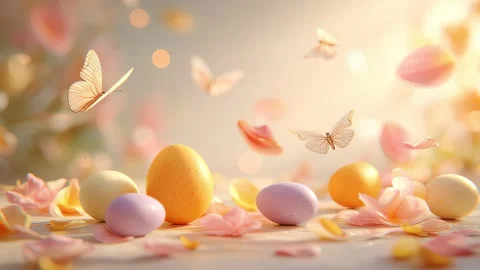 40 46 Soft pastel sky with glowing golden light colorful Easter egg b37d4dc8 Stock Footage 318235264