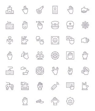 40 64x64 Pixel Aligned Vector Icons for Command in Thin Line Theme 스톡 일러스트