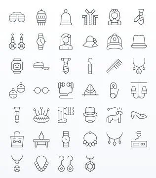 40 64x64 Pixel Optimized Vector Icons for Accessory in Thin Line Theme Stock Illustration