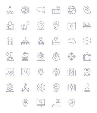 40 64x64 Thin Line Editable Vector Icons for Location Projects 스톡 일러스트