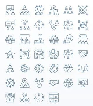 40 64x64 Thin Line Vector Icons optimized for Collaboration Pixel Aligned d.. Stock Illustration